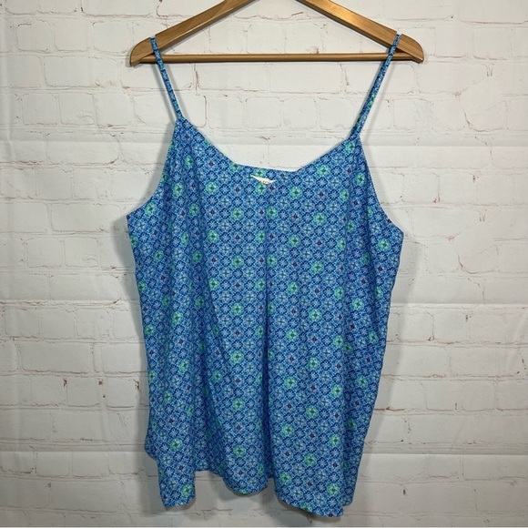 Cynthia Rowley Tank Top Shirt Blouse Womens XL Blue Geometric Polyester Career - Picture 1 of 9